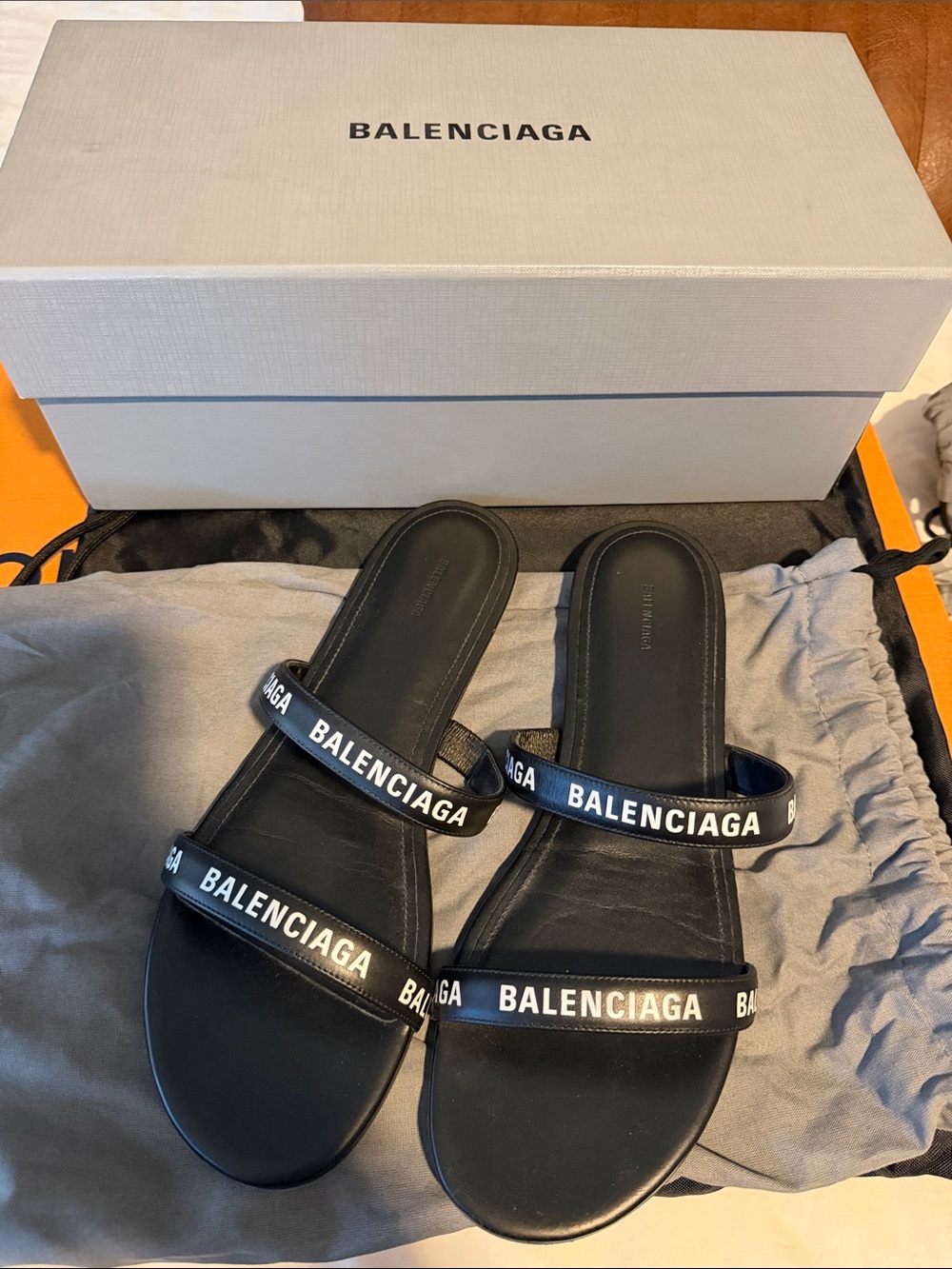 Balenciaga Black Double-Strap Logo Slide Sandals